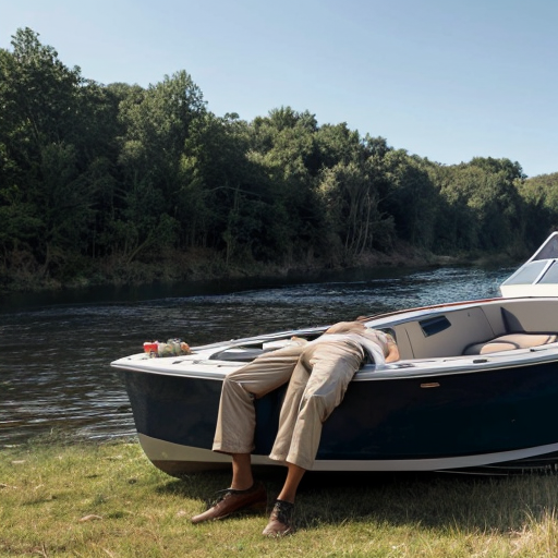 a man dead beside a boat  from a distance in lookinf from the field

