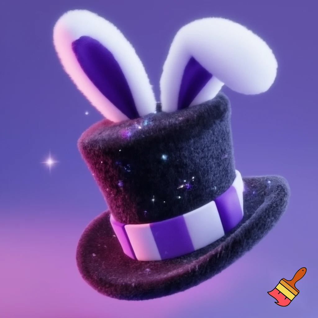 Black top hat with bunny ears velvet white and purple purple and white headband fabric and velvet glitter, purple and pink