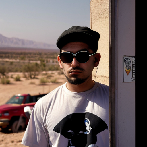 je veux une image d'un van ( wimova) désert avec 6 hommes trentenaires de trait nord africain ( pas noirs) qui portent des casque micro ( centre d'appel ) et qui appel des taxi   le 1er est rasé de grand gabarit porte une chemise cheveux arriere le 2eme porte des lunettes de vu avec un teeshirt avec mention ouiii ( moyenne talle le 3 latino avec barbiche de forme carré (robot le 4éme porte une casquette converse (etoile ) de grand gabarit avec un petit ventre le 5eme ancien boxeur porte une veste cuir avec barbe courte et trait mexicaine et le 6 éme maigre avec grand gabarit et cheveux courte presque chauve semé claire et qui dit niko avec sa voix grave  et qui est faché contre le 2éme 