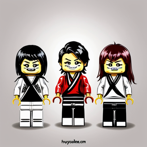 "A cute chibi-style illustration of three characters from the LEGO Ninjago universe showing Kai killing Cole and Zane with a knife. The characters are Kai, Cole, and Zane, each with their distinct hairstyles and ninja outfits — Kai with spiky dark brown hair and red ninja suit, Cole with black hair and a black ninja suit and Zane being the robot, light grey. All characters have fear in their eyes, scared expressions, and soft rounded features typical of chibi anime art. The scene is colorful, sketchy, and whimsical with bright outlines and pastel shading on a clean white background splattered with blood."