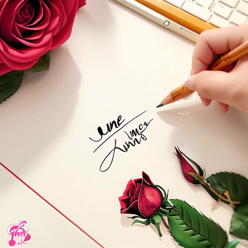 Name June written in the stem of a long-stemmed rose