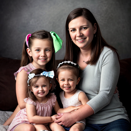 create a family  picture with 3 boy two year olds and a mom and 3 girl 16 year olds