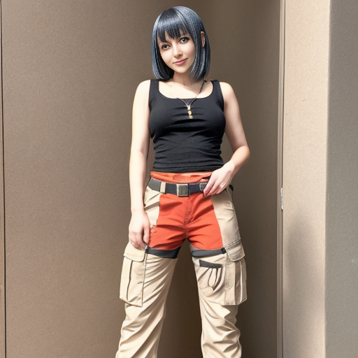a anime girl with beige cargo pants


