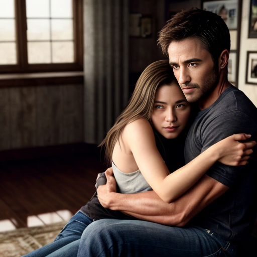 derek Hale from teen wolf hugging his girl named Cora in his loft