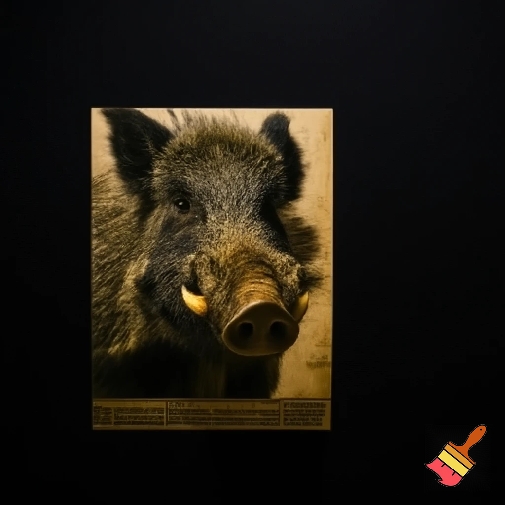 create a wanted poster of a evil migshot photo of a Wild pig