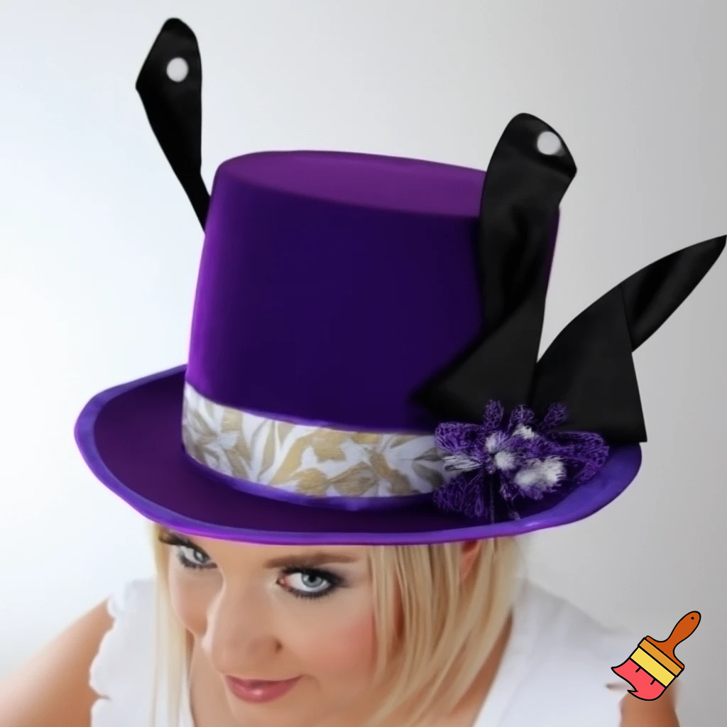 Easter bunny top hat headband, purple and white gold and silver top hat black purple dark purple special hat in delicate purple white, purple and fabric fabric and velvet white gold golden silver patterns Easter top hat