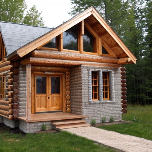 a cabin but made with bricks instead of wood with a row of smokestacks on top  with a vault door instead of a regular door