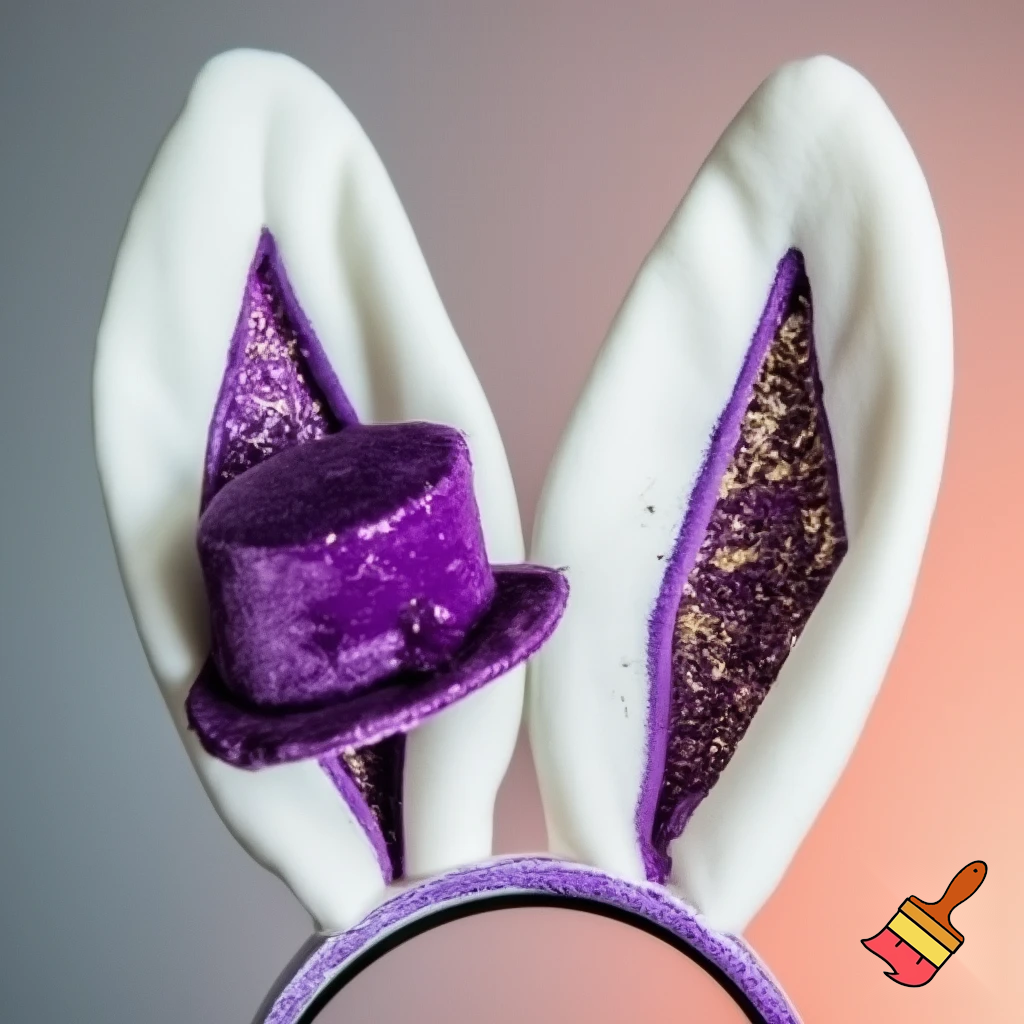 Easter bunny headband, top hat, purple and white with glitter gold purple glitter velvet and delicate top hat headband