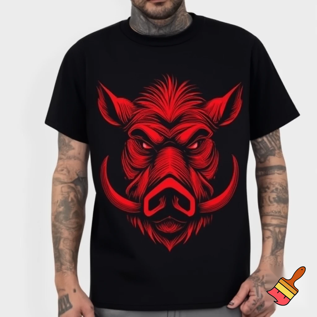 a wanted poster of fierce wild pig red eyes face tattoo's prison clothes