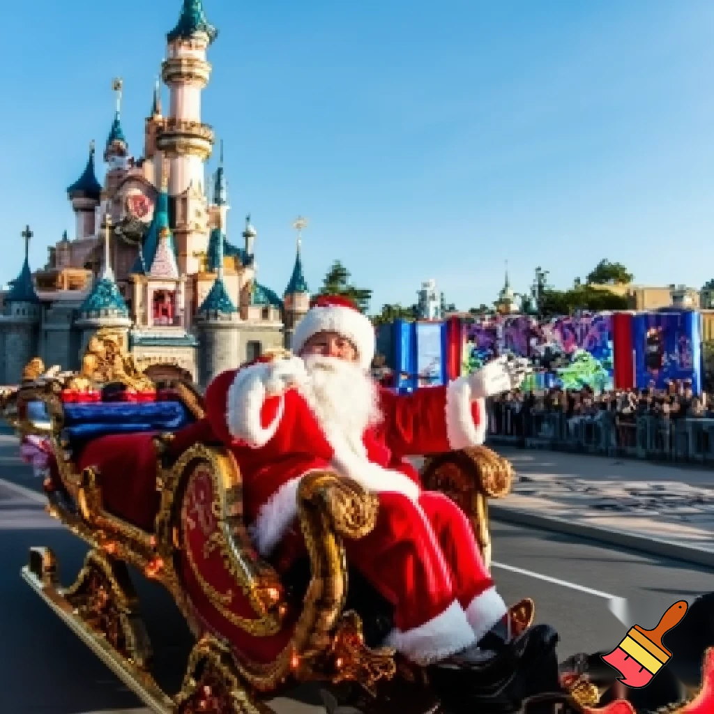 Santa Claus, France parade Paris Disneyland Santa sleigh castle Paris Santa Claus a big parade stage