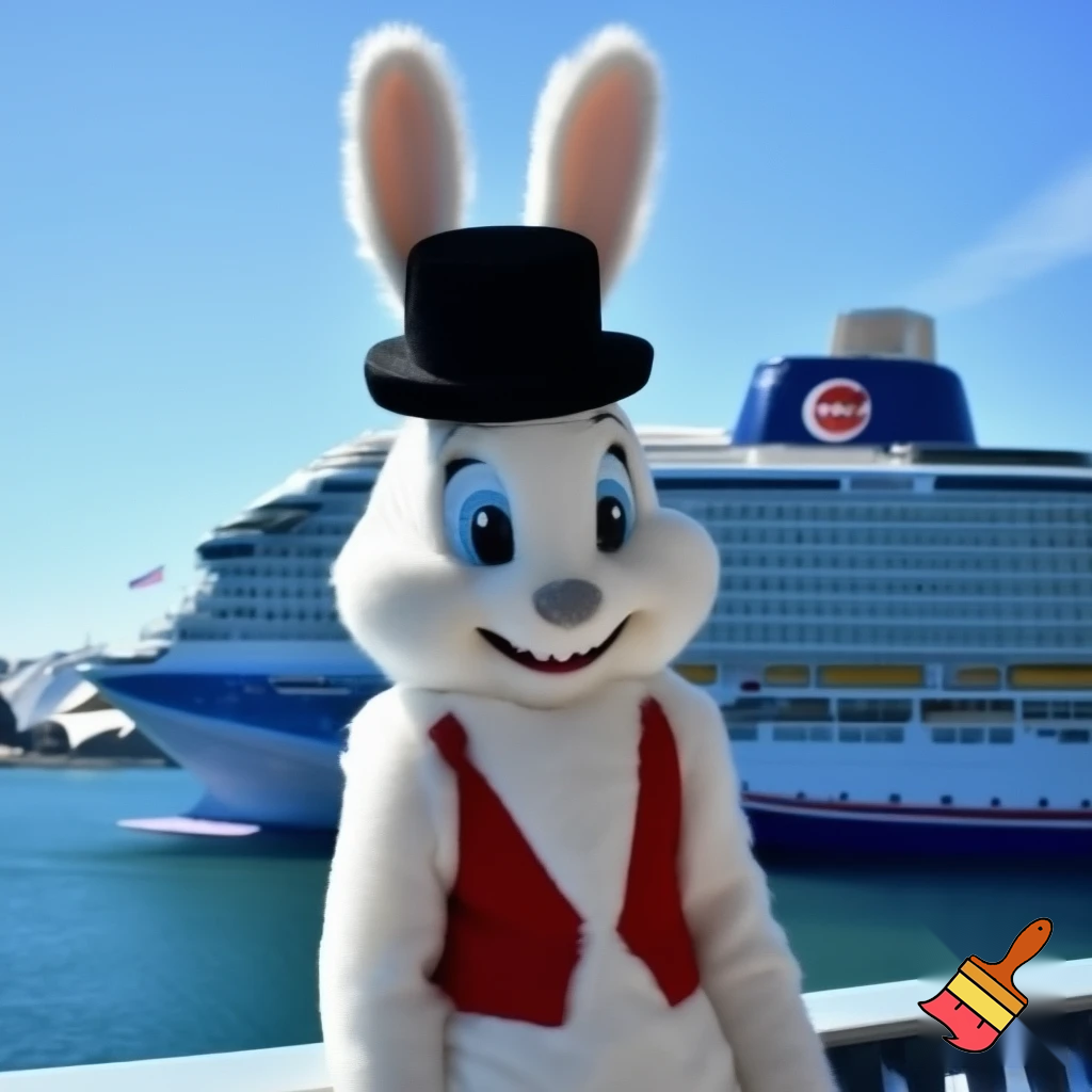 Easter bunny mascot Disneyland costume with the top hat Australia Disney cruise ship