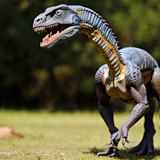 A female velociraptor with big butt cheeks. There are several tranquilizer darts in each butt cheek