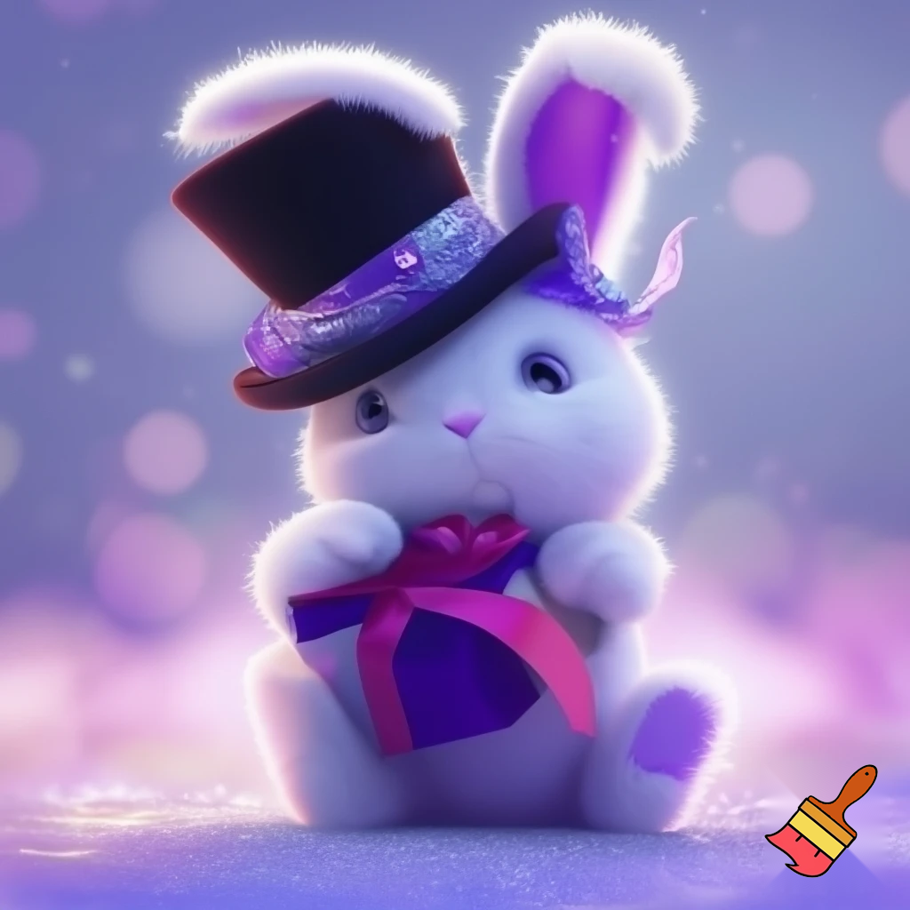 Black top hat with bunny ears velvet white and purple purple and white headband fabric and velvet glitter, purple and pink special present true special and delicate velvet white purple Easter bunny is Ben