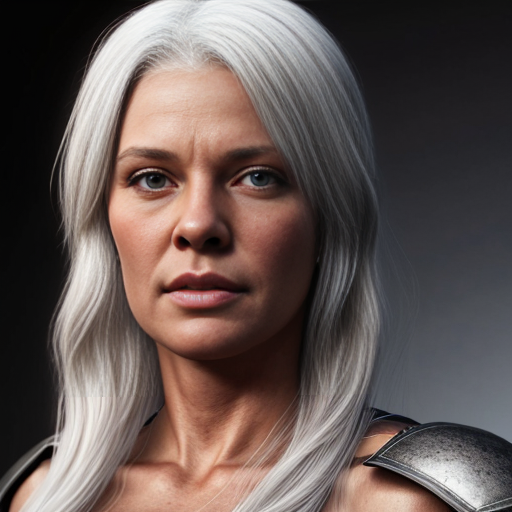 Tall white-haired woman in armor