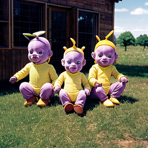Teletubbies in 1997 sitting on top of their house