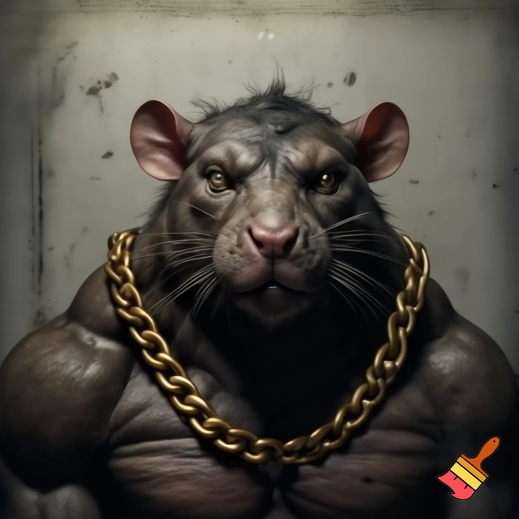 MUGSHOT OF BUFF RAT WITH GOLD CHAIN