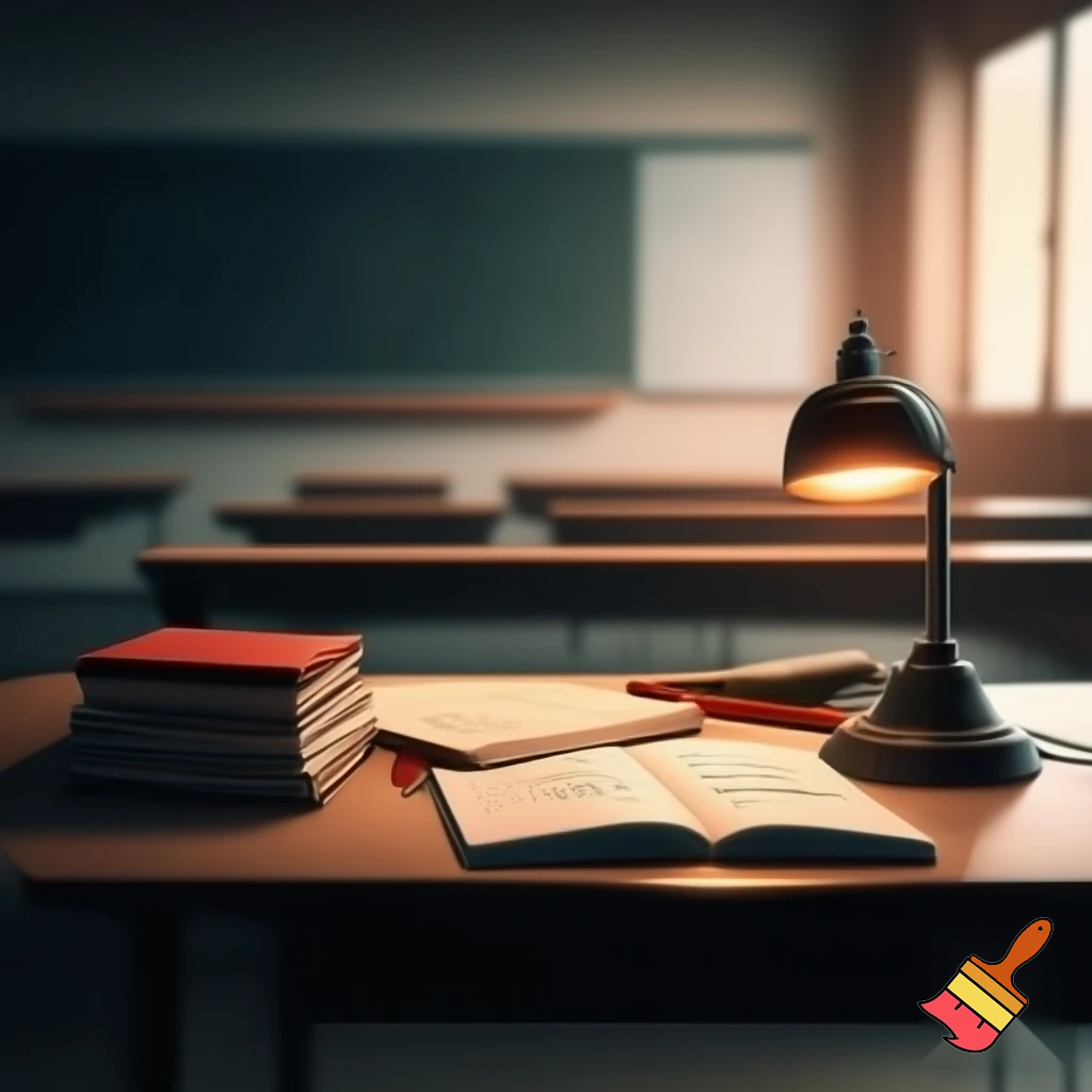 school background of a teacher desk