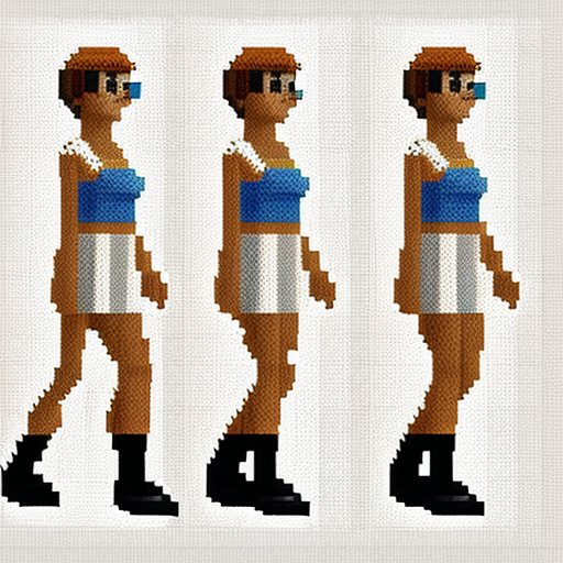 Sprite sheet, female, walking, sideway view, art pixel, 8-bit
