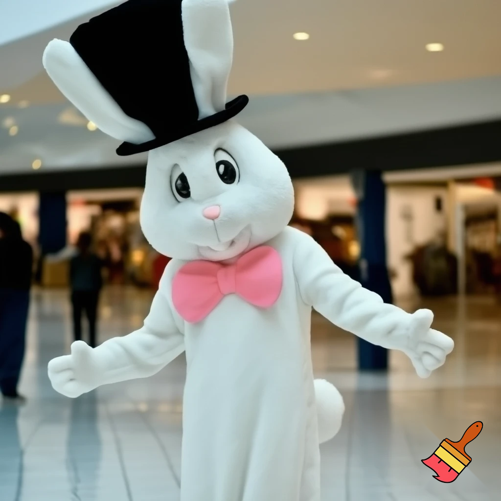 Easter bunny mascot top hat at the shopping centre mascot costume