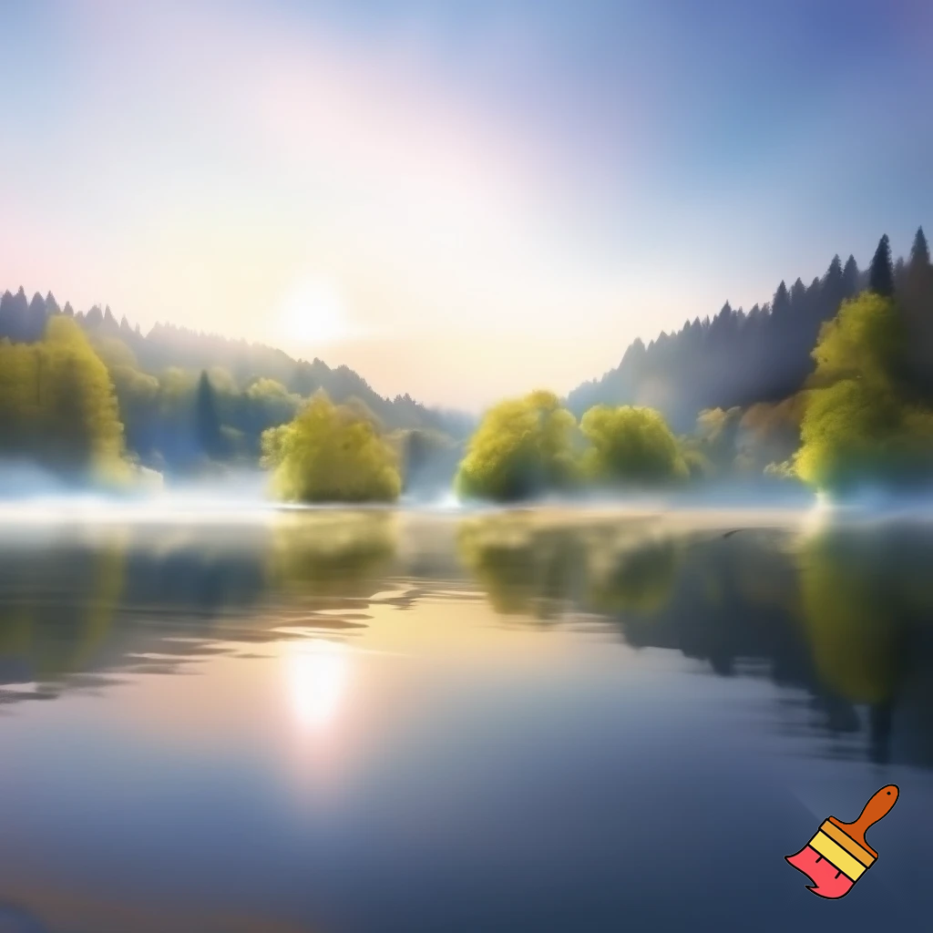 Bild eines stillen Sees oder Bergquellwassers im ersten Morgen Licht Ende März in Baden Baden
