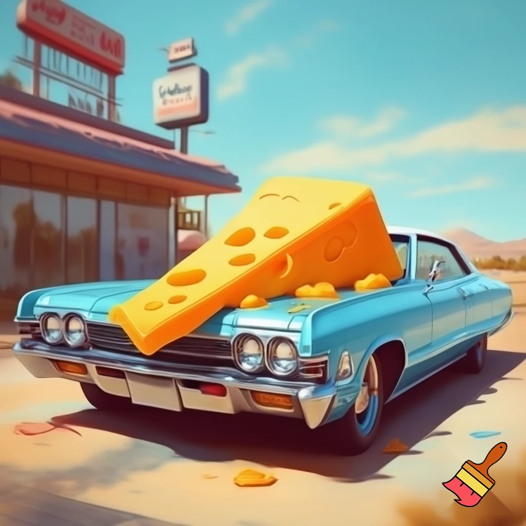 a blue 67 with cheese on a foot
