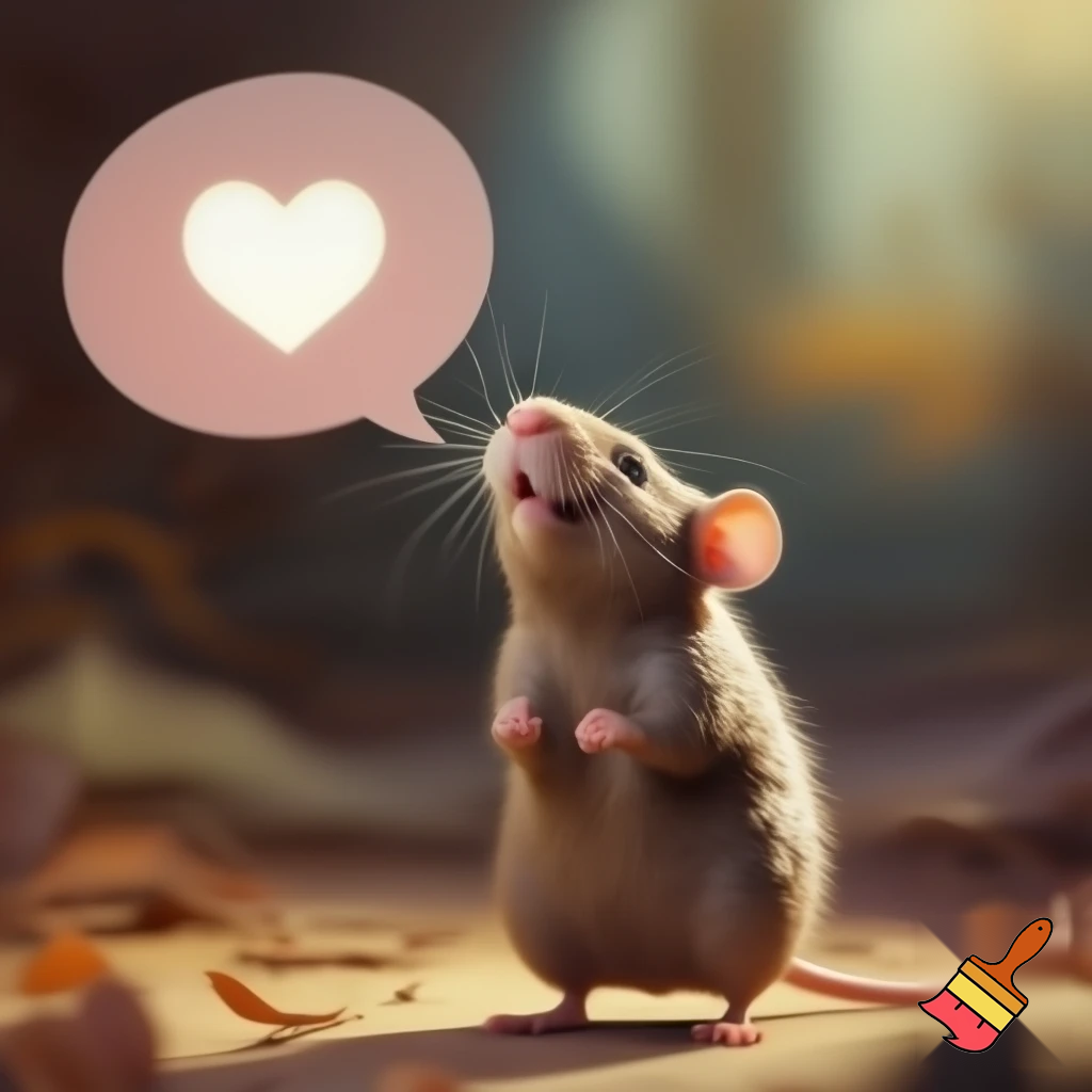 Image of rat standing up with gratitude bubble speech