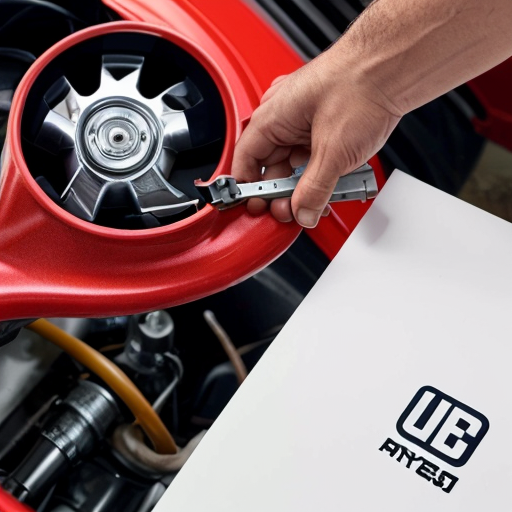 Erstelle ein Logo mit einem weißem Hintergrund. Es soll ein rotes Auto zusehen sein. Rechts daneben steht ein Mechaniker in blau gekleidet und einem Schraubenschlüssel in der Hand.