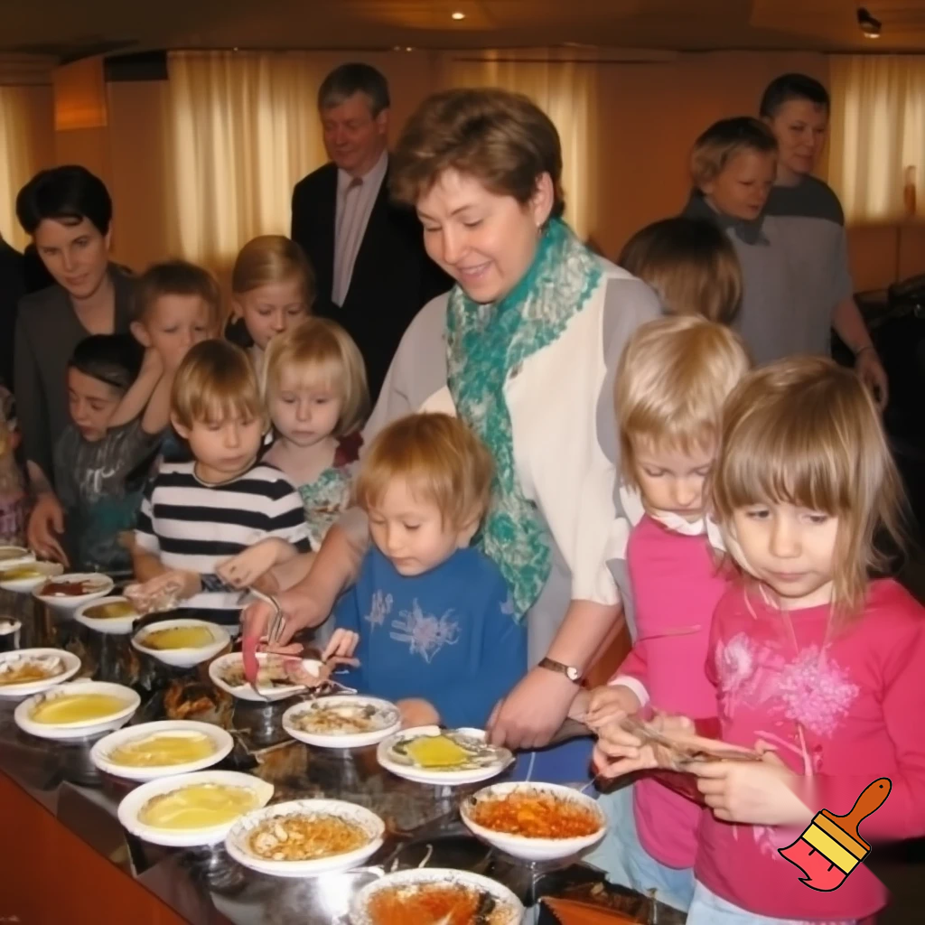 Drängt a picture of children at a buffet