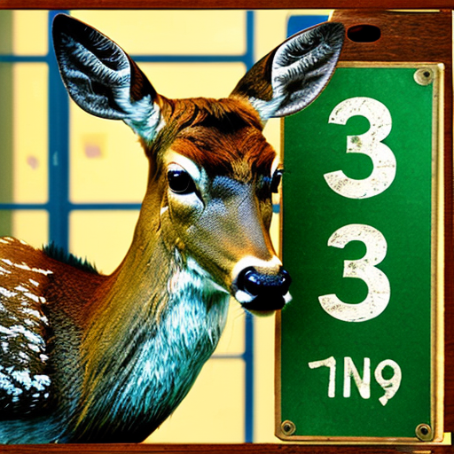 prisoner deer with angry face, scars and holding number board
