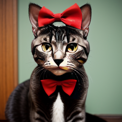 grean cat with a bow