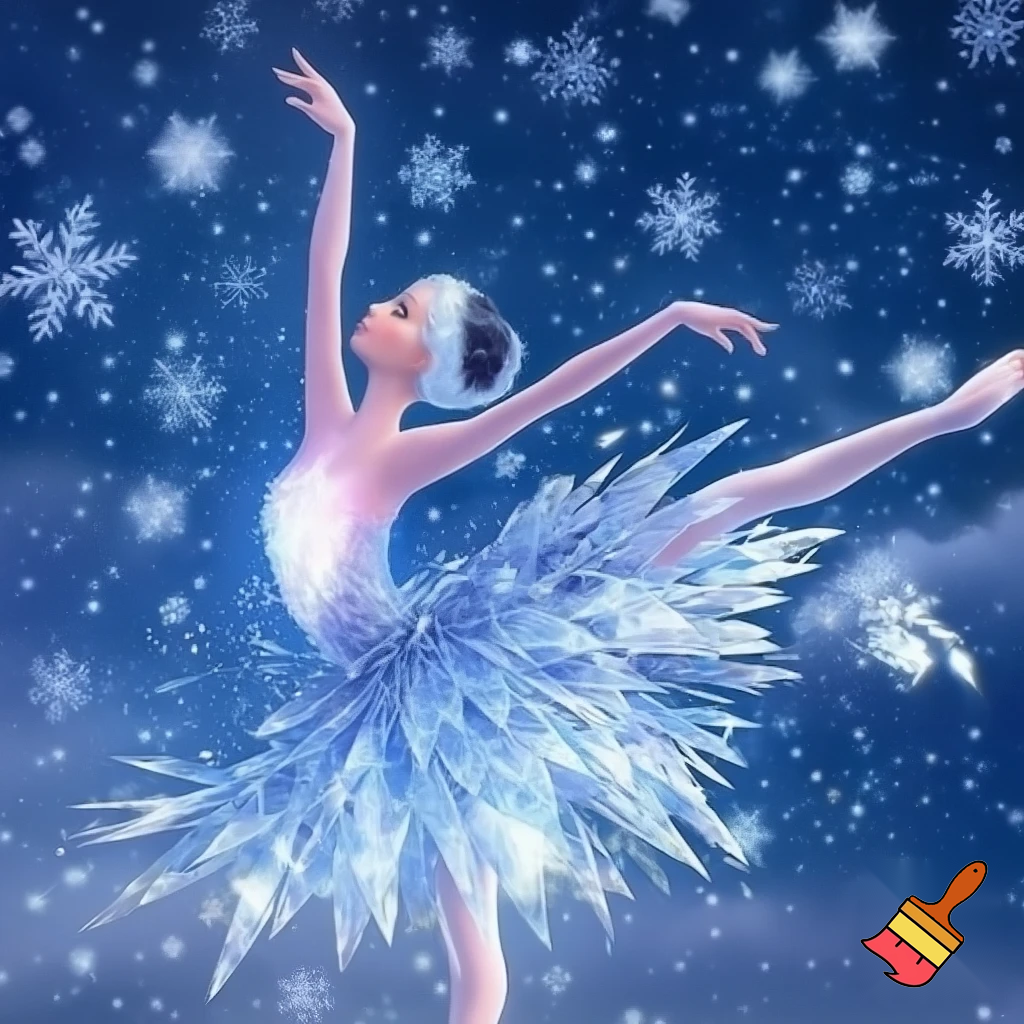 Красивая балерина , её изображение тела в сказочных снежинках