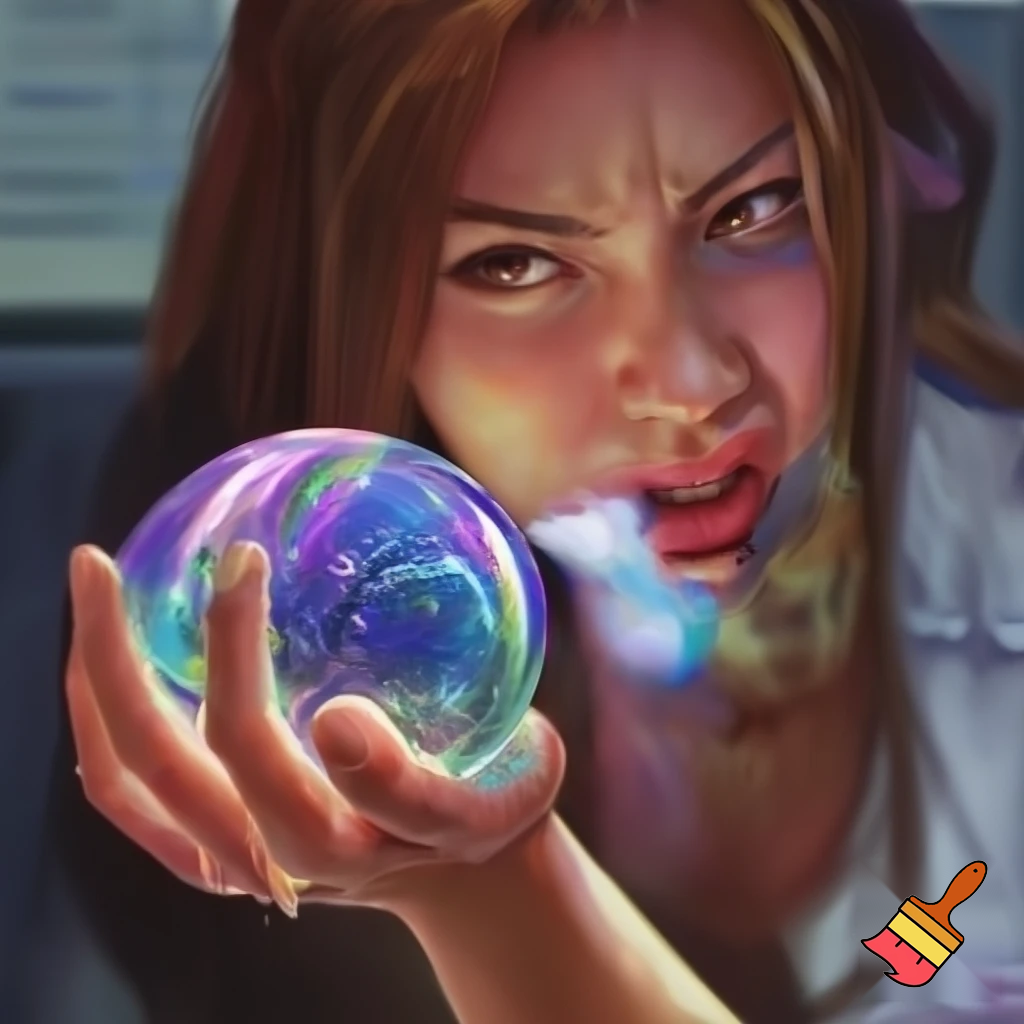 julie qui explose une balle antistress dans sa main pleins de liquide coule