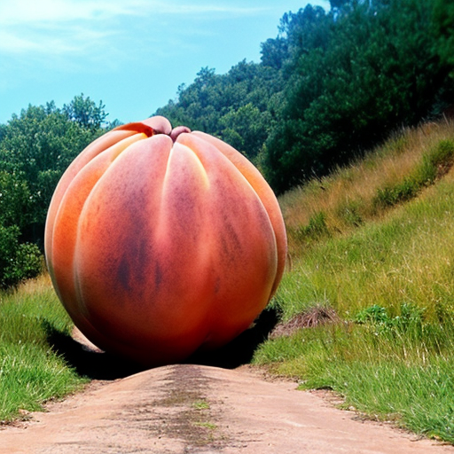 Giant peach rolling down hill 