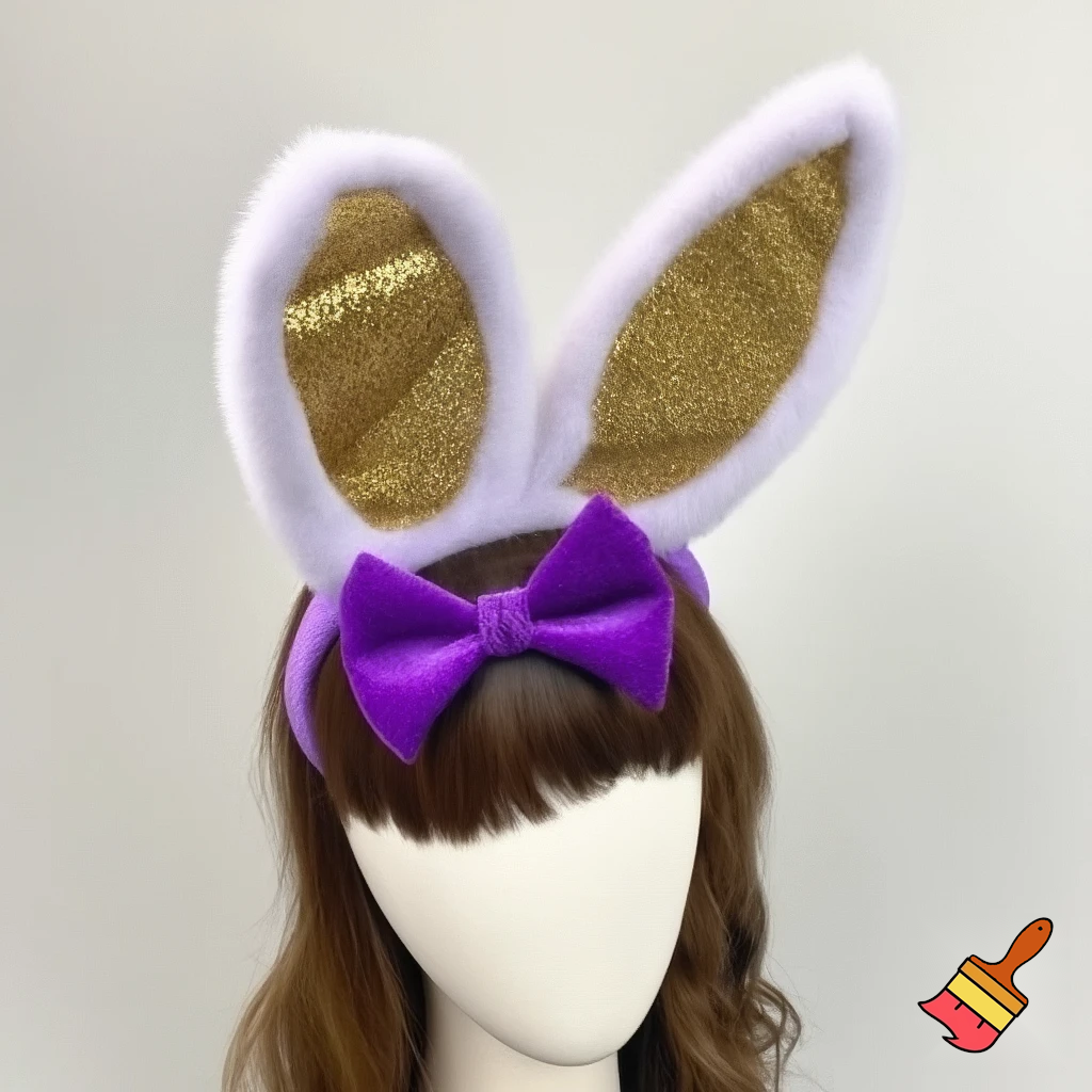 Easter bunny top hat headband, purple white with gold glitter fabric and velvet velvet gold special gold and delicate velvet and delicate and precious glitter, purple and white