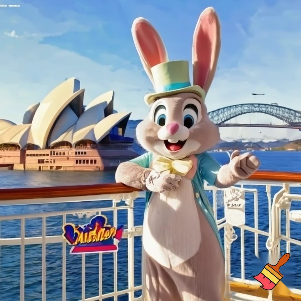Easter bunny mascot Disneyland costume with the top hat Australia Disney cruise ship
