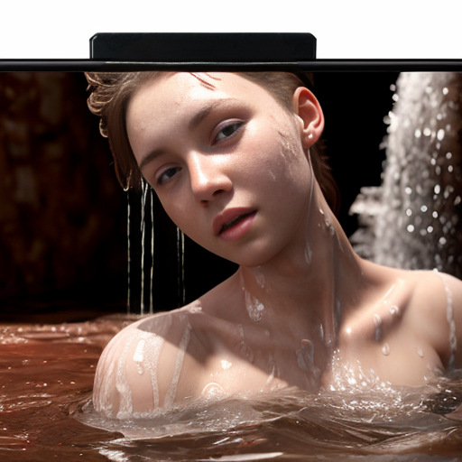 girl teen winter, a showers in red water