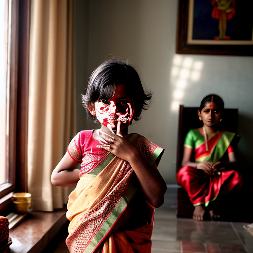 Photorealistic cinematic family portrait, aspect ratio 16:9. A traditional Brahmin family inside a modest Indian home — simple clay walls, brass utensils, and a soft diya glow illuminating the space. The young boy stands at the center, radiating a divine, innocent aura, his face glowing with purity and childlike wonder. Parents in the background, dressed in humble cotton dhotis and sarees, their expressions a mix of pride, devotion, and quiet struggle. Emotional contrast between the boy’s divine innocence and the parents’ worldly concerns. Warm earthy tones, soft natural light filtering through a small window, subtle incense smoke adding atmosphere. No text, purely cinematic realism. –ar 16:9 –stylize 300 –v 6