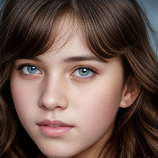 a self portrait of a 14 year old girl with wavy dark brown hair and brown eyes with a diamond face shape teenager ,