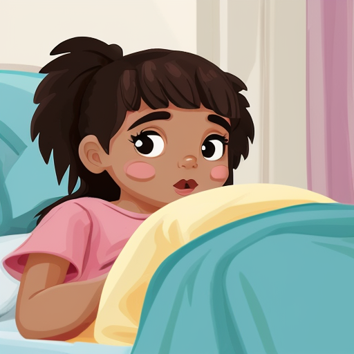 cartoon brown girl waking up with detail
