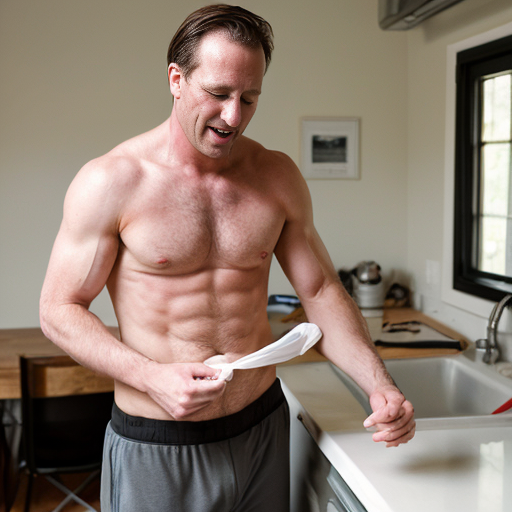 generate a Human dad Taking His shirt off 