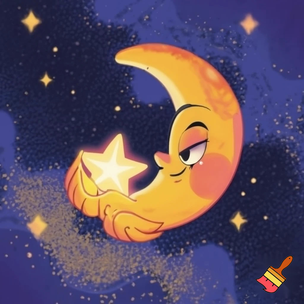 Star and a moon cartoon funky style