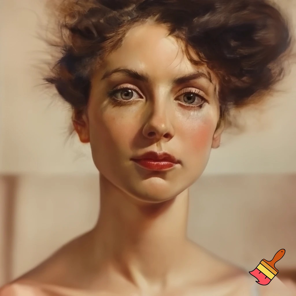award winning portrait of a fragile woman with immaculate features, captivating eyes looks straight at the camera, perfectly radiant, painted by Norman Rockwell