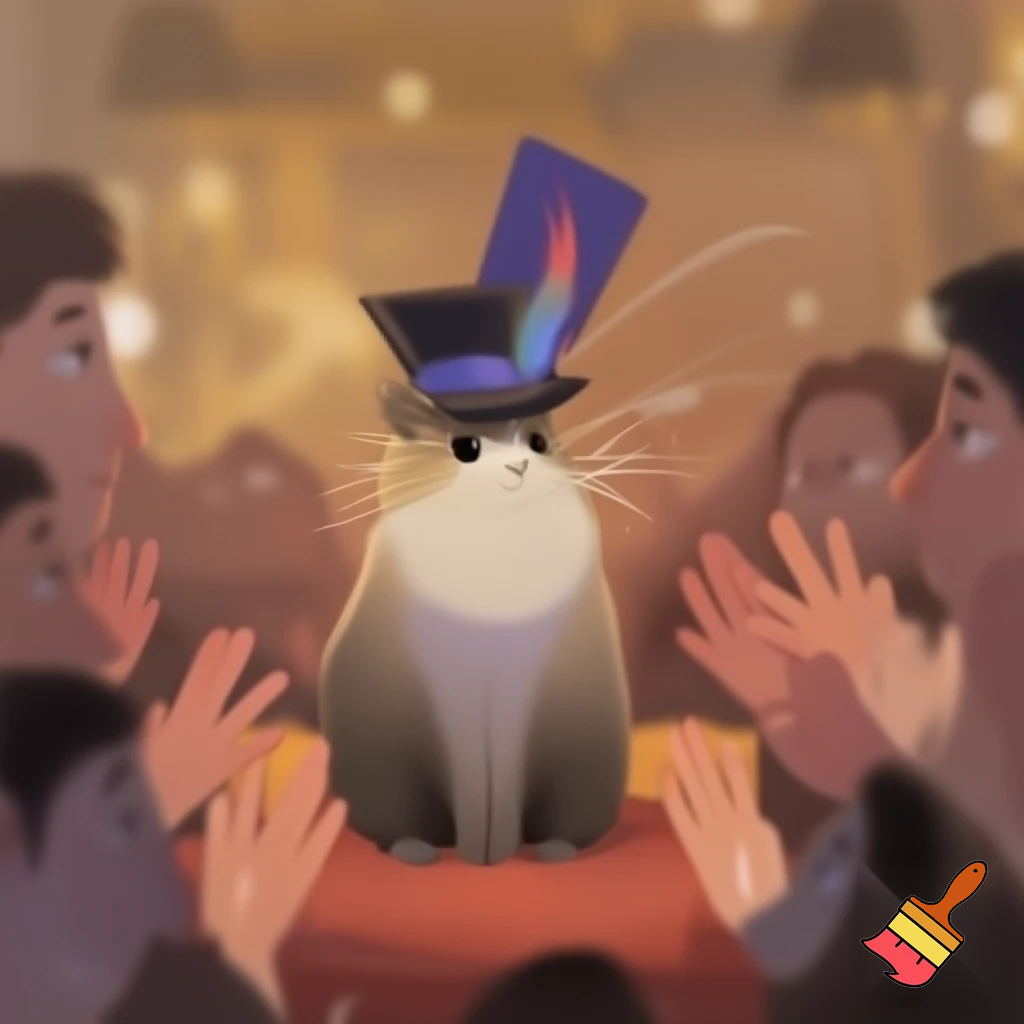 cat in a hat but the people want to touch it