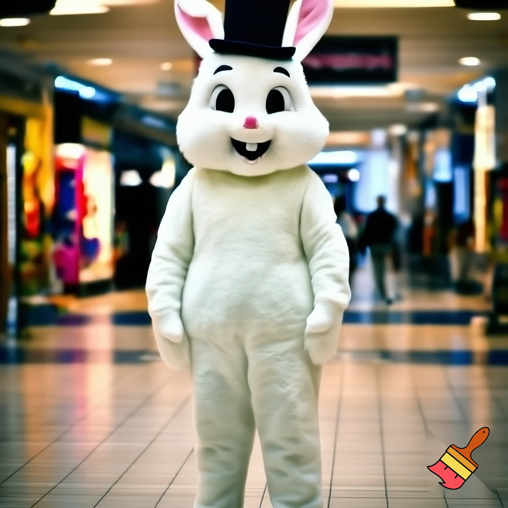Easter bunny mascot top hat at the shopping centre mascot costume Darrell Lea