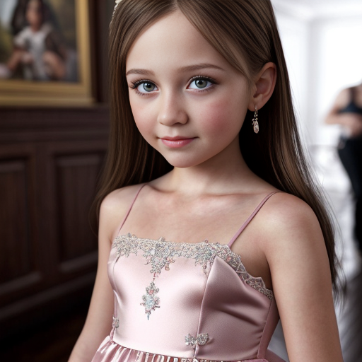 russian brunette little girl at party dress, very beautiful, on the party, brown eyes