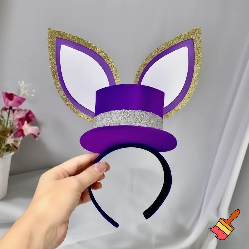 Easter bunny top hat headband, purple and white with glitter and gold and silver