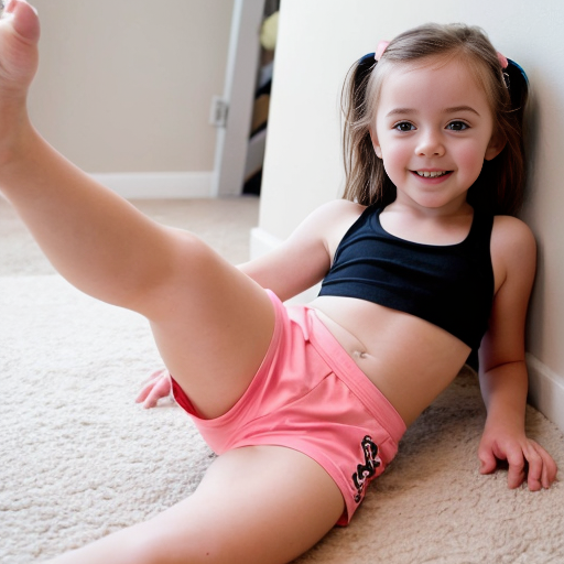 cute little girl in bootyshorts in a crop top doing the splits