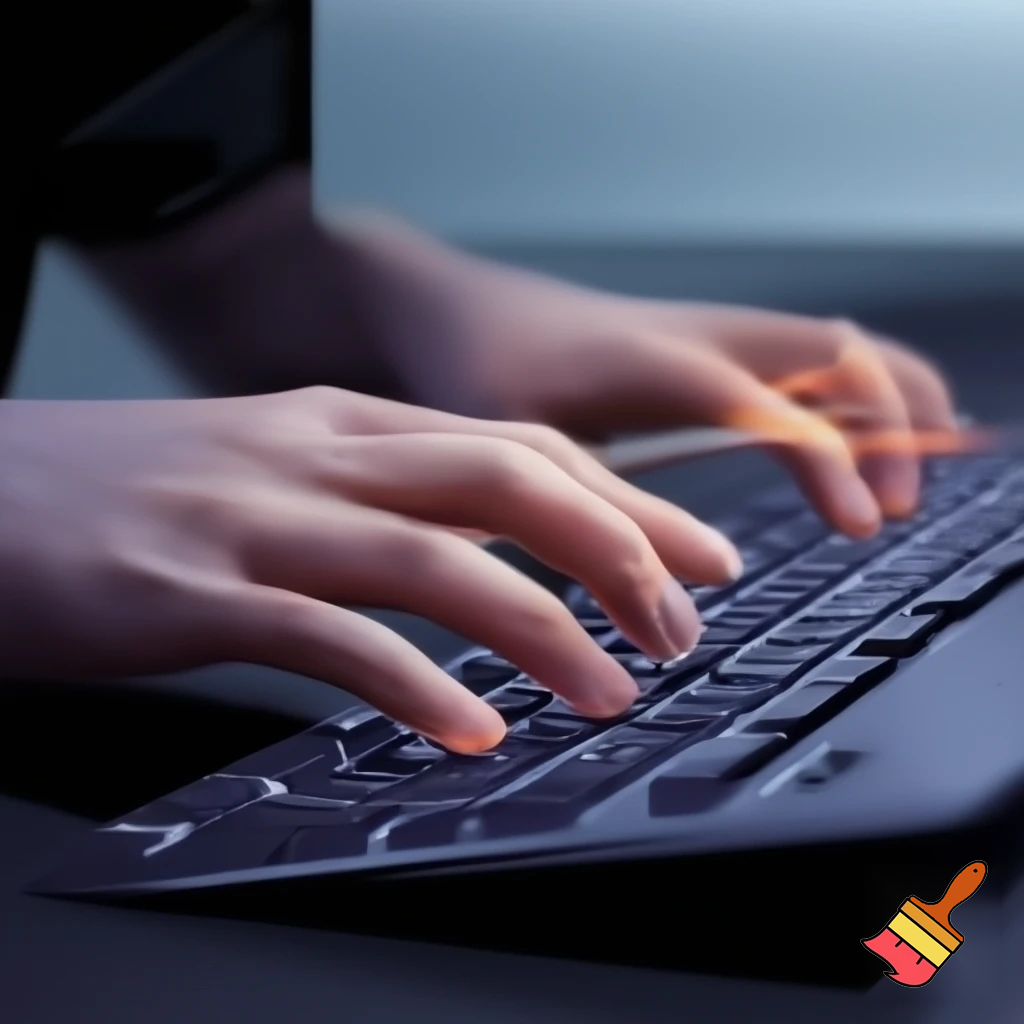 a person typing a comma on a computer
