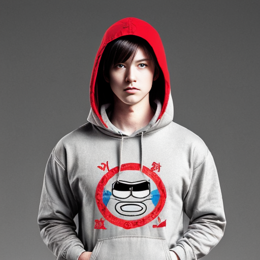 Super tuff nonchalant anime dude with a red shirt black hoodie and blue eyes