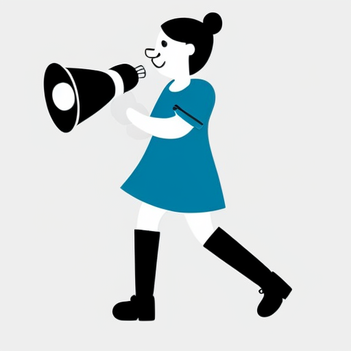 Crea una mujer luchando por los derechos de los niños, con un megafono en la mano en caricatura